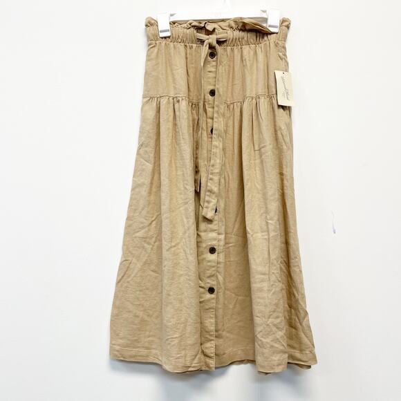 Universal Thread Women's Tan Tie Waist Button Front Midi Skirt Size S - Picture 2 of 6